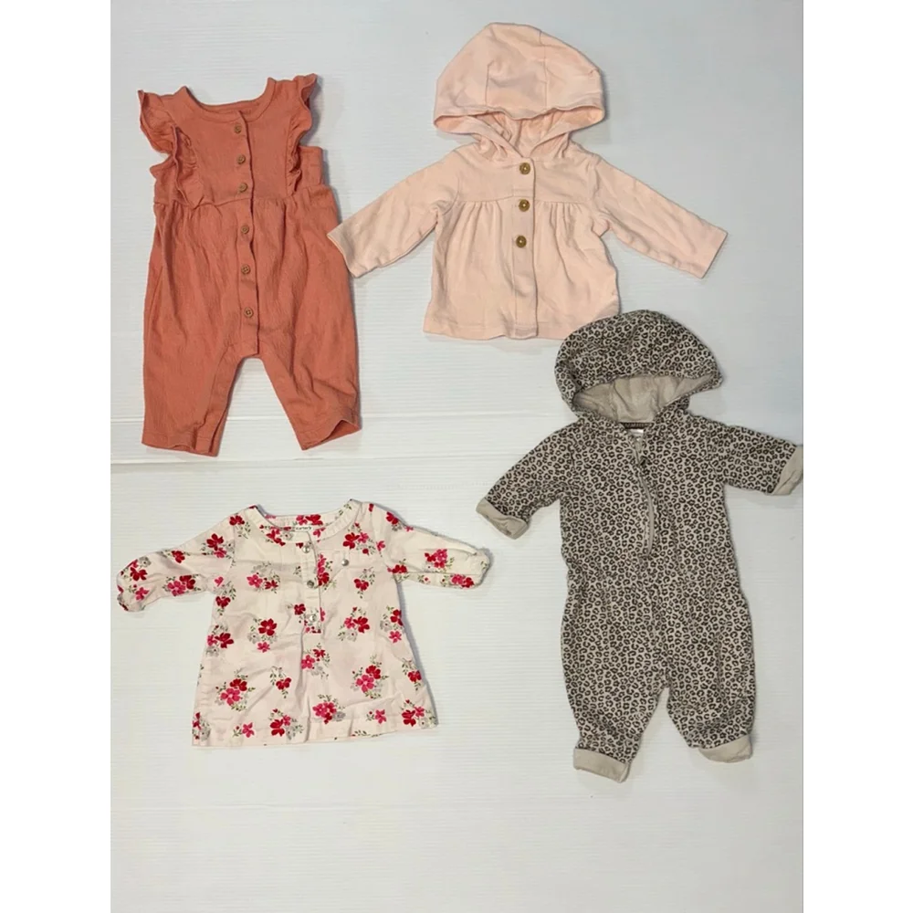 Lot of 4 Baby Girl Carter's Coral Ruffle Romper Jacket Top 3 Months Bundle